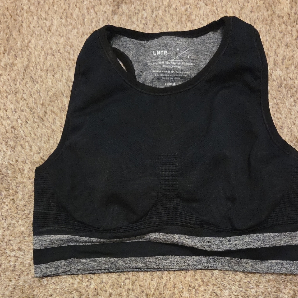 LNDR Black Sports Crop Bra with Gray Trim Medium Large